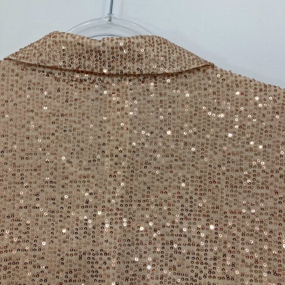 Long Tall Sally size 16 Cream Tan Sequins Long Sleeve Button Down Evening - Picture 11 of 12
